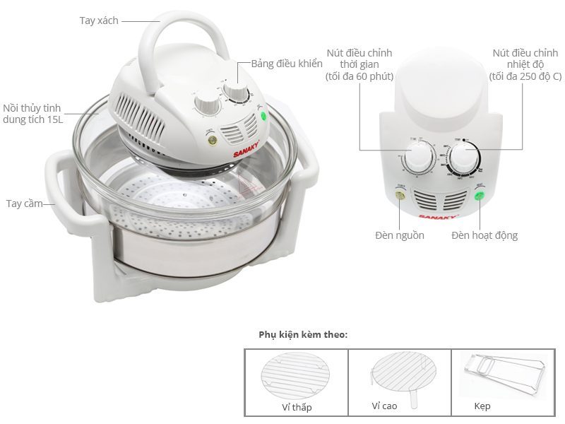 Lò nướng thủy tinh Sanaky VH-158T - Hàng chính hãng