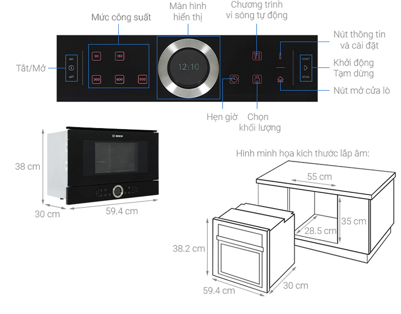 Lò vi sóng âm tủ Bosch  BFL634GB1B  - Hàng chính hãng