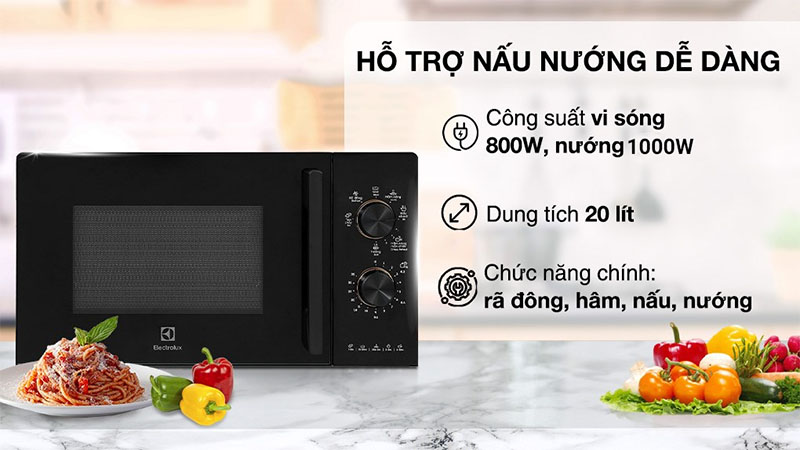 Lò vi sóng có nướng Electrolux EMG20K22B - Hàng chính hãng