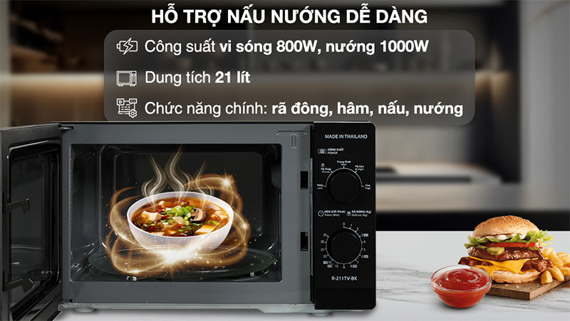 Lò vi sóng có nướng Sharp R-G211TV-BK/SL - Hàng chính hãng