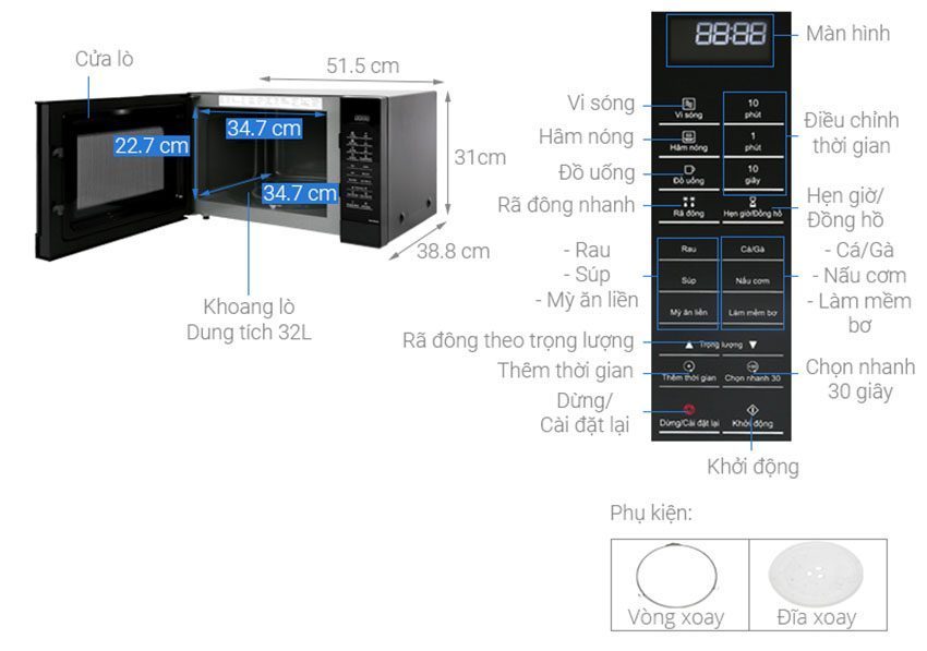 Lò vi sóng kết hợp nướng Panasonic NN-ST65JBYUE - Hàng chính hãng