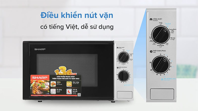 Lò vi sóng kết hợp nướng Sharp R-G225VN-BK - Hàng chính hãng