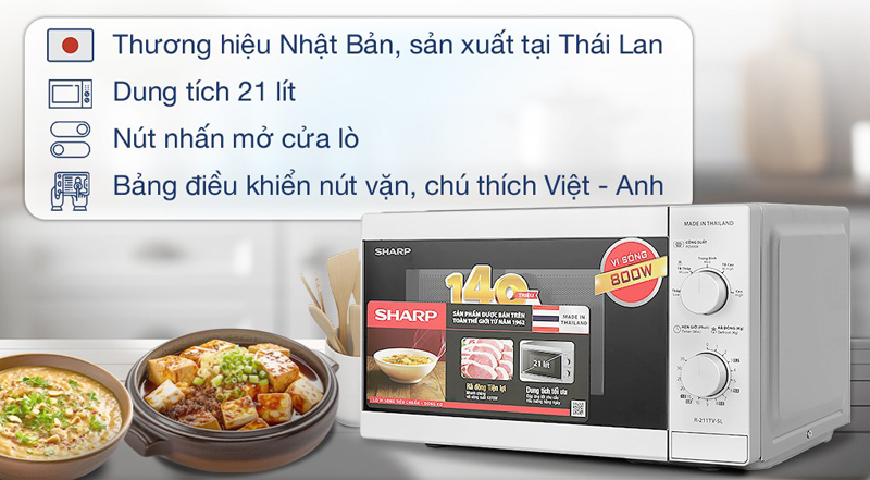Lò vi sóng Sharp R-211TV-SL 21 lít - Hàng chính hãng