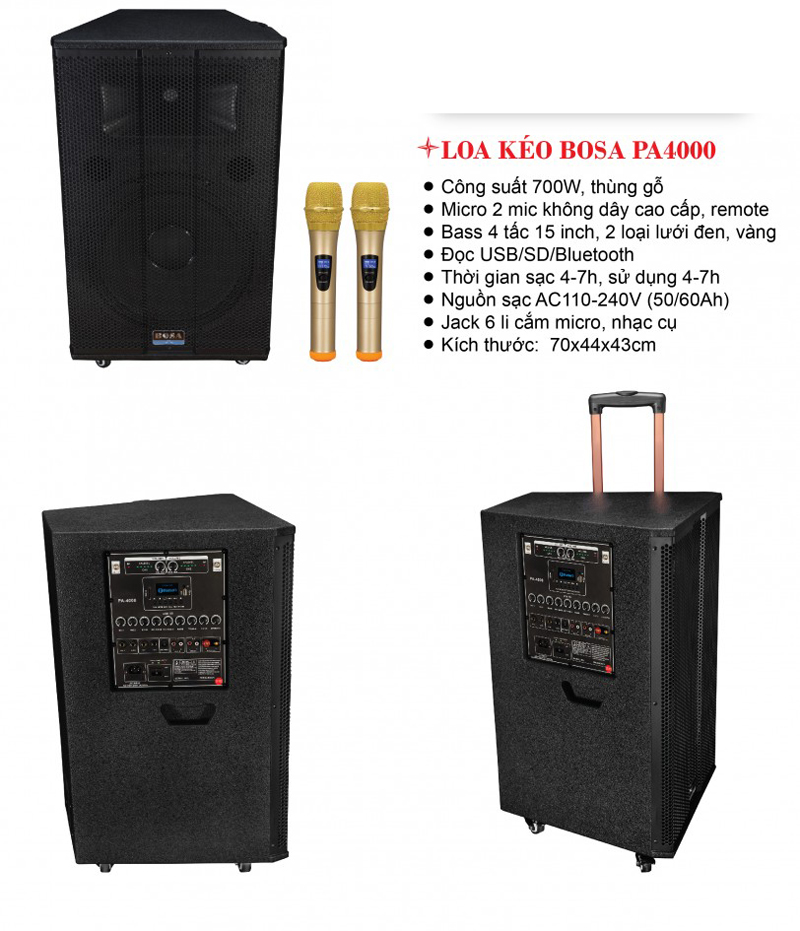 Loa kéo di động BoSa PA-4000 - Hàng chính hãng