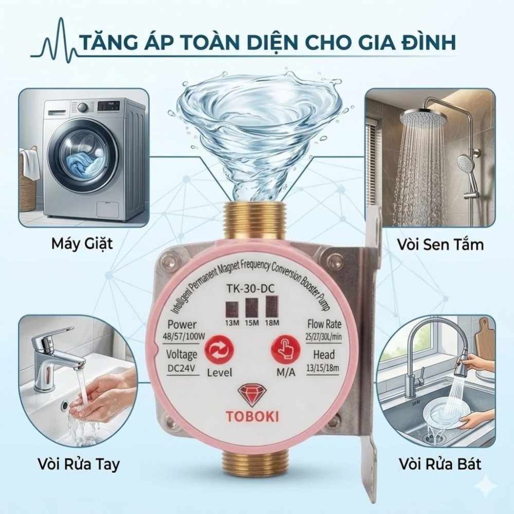 Máy bơm tăng áp mini Toboki TK-30-DC - Hàng chính hãng
