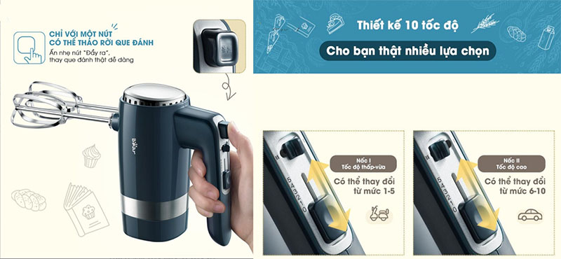 Máy đánh trứng trộn bột cầm tay Bear HM-B01V1 - Hàng chính hãng