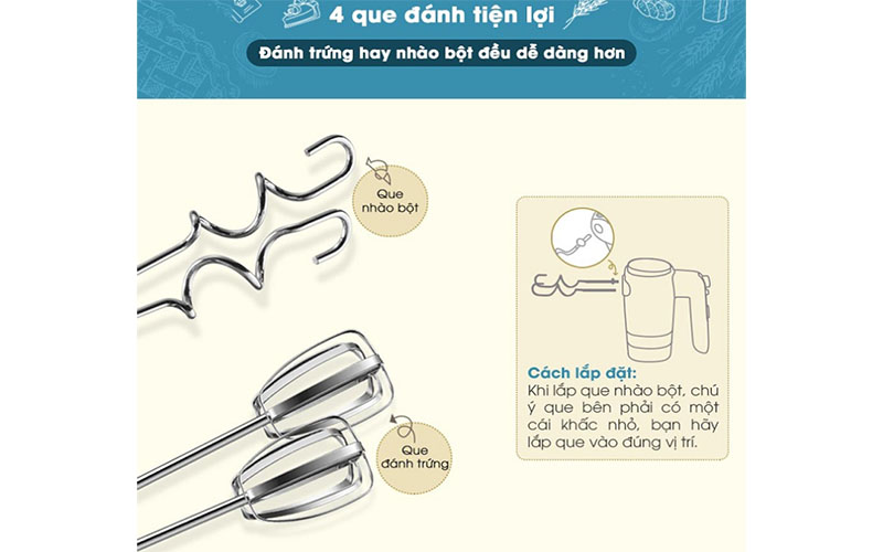Máy đánh trứng trộn bột cầm tay Bear HM-B01V1 - Hàng chính hãng