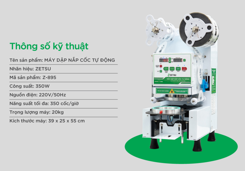 Máy dập nắp cốc tự động Zetsu Z-895 - Hàng chính hãng