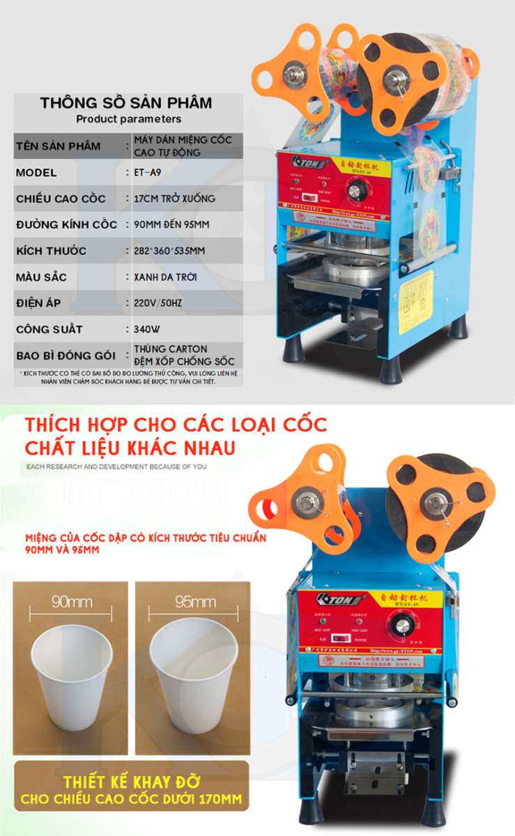 Máy ép miệng ly bán tự động Eton ET-A9 - Hàng chính hãng