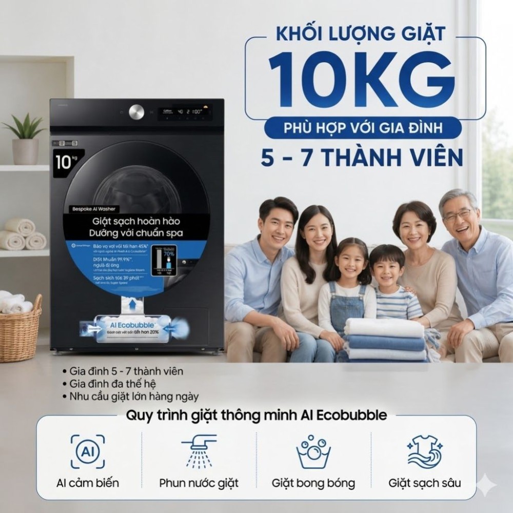 Máy giặt Samsung Inverter 10 kg WW10DB7U34GBSV - Hàng chính hãng