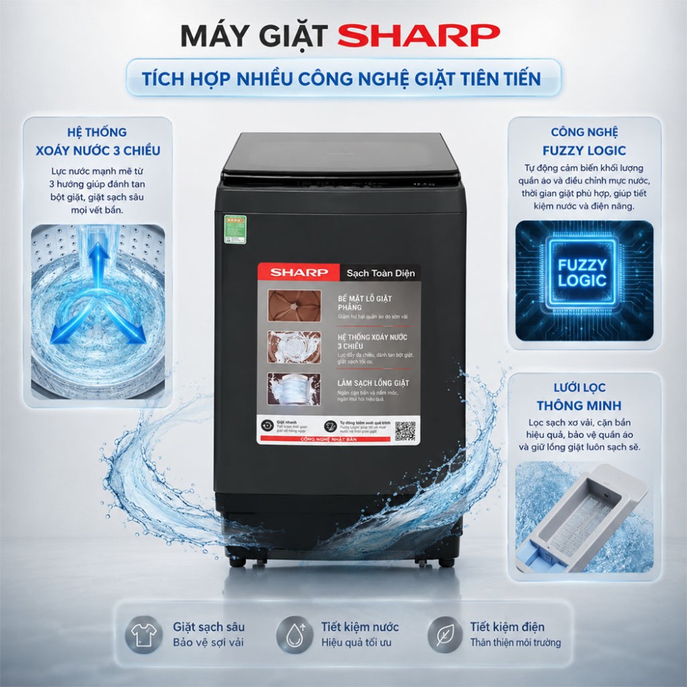 Máy giặt Sharp 12.5 kg ES-TM125CN-MR - Hàng chính hãng
