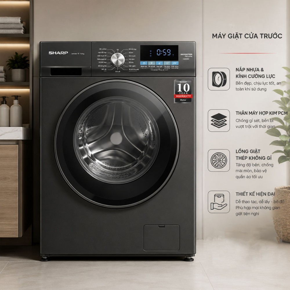 Máy giặt Sharp Inverter 11 kg ES-FM110CB-SB - Hàng chính hãng