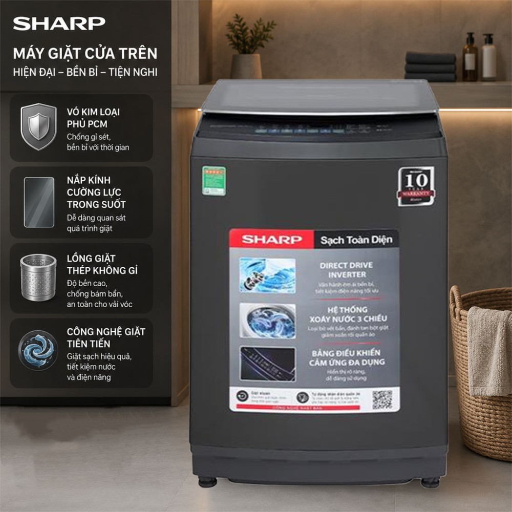 Máy giặt Sharp Inverter 15 kg ES-TM150CD-DS - Hàng chính hãng