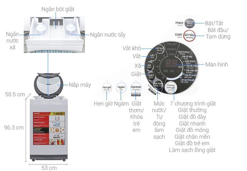Máy giặt cửa trên Sharp ES-U80GV-H - Hàng chính hãng