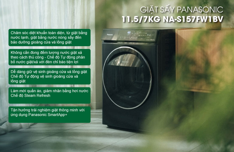 Máy giặt sấy Panasonic inverter NA-S157FW1BV - Hàng chính hãng