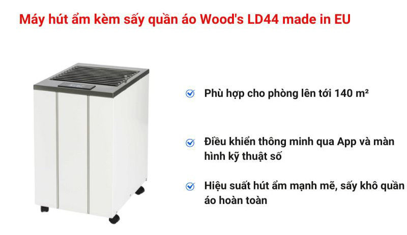Máy hút ẩm kiêm máy sấy quần áo Woods LD44 - Hàng chính hãng
