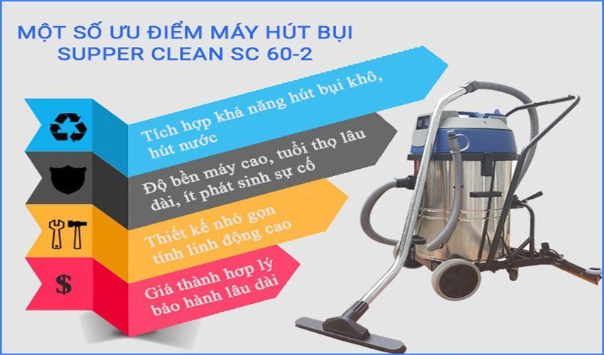 Máy hút bụi công nghiệp Supper Clean SC 60-2 - Hàng chính hãng