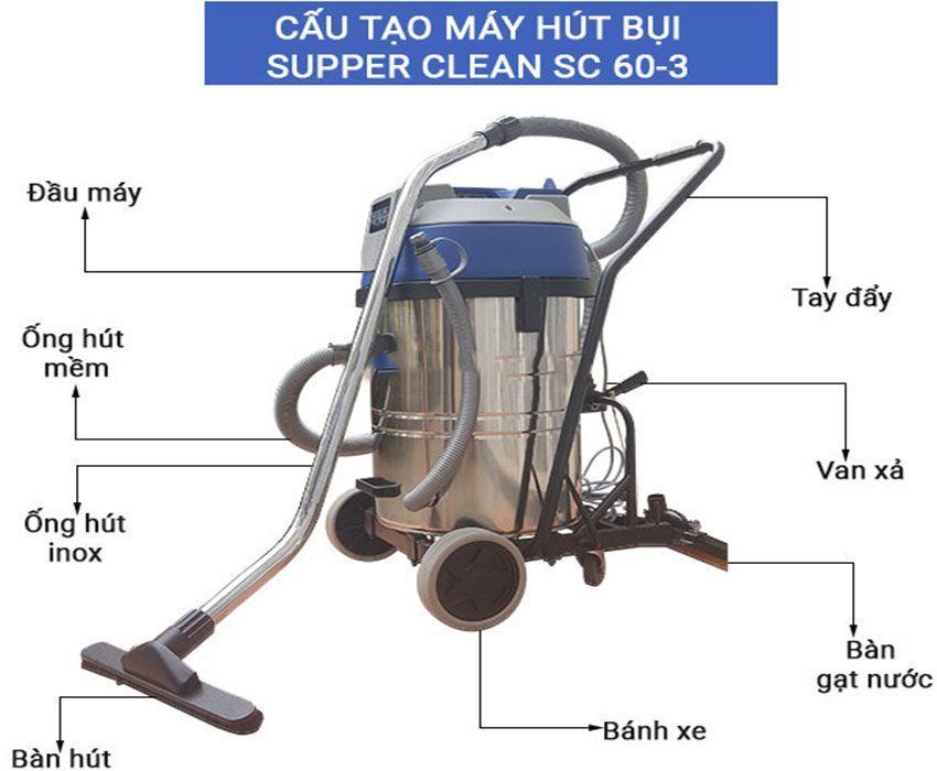 máy hút bụi công nghiệp Supper Clean SC-60-3 - Hàng chính hãng