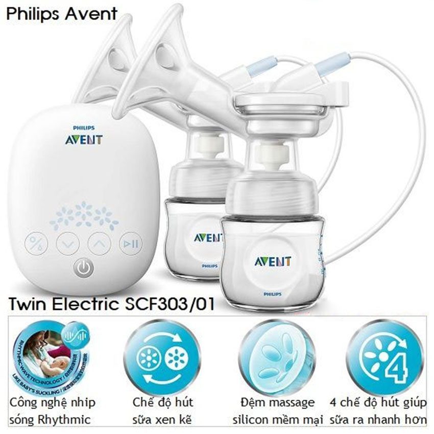 Máy hút sữa bằng điện đôi Philips Avent SCF303/01 - Hàng chính hãng