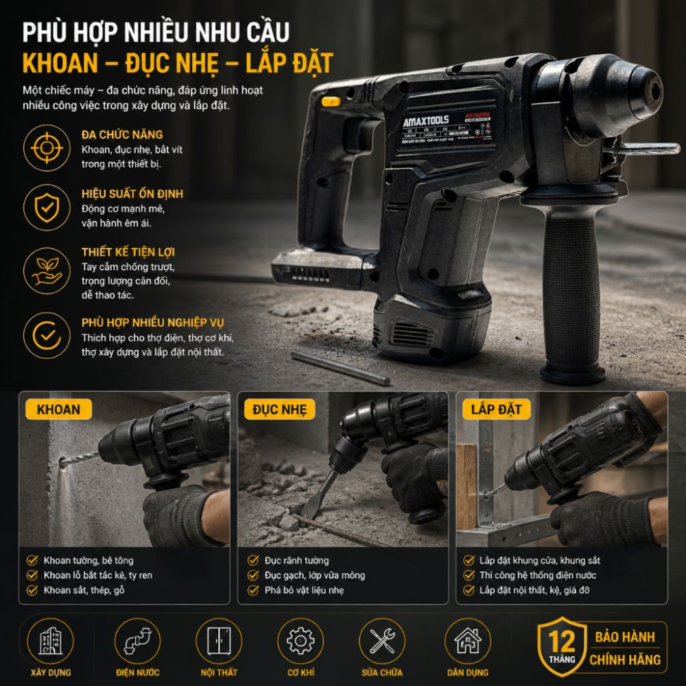 Máy khoan bê tông Amaxtools A3CN26SM - Hàng chính hãng