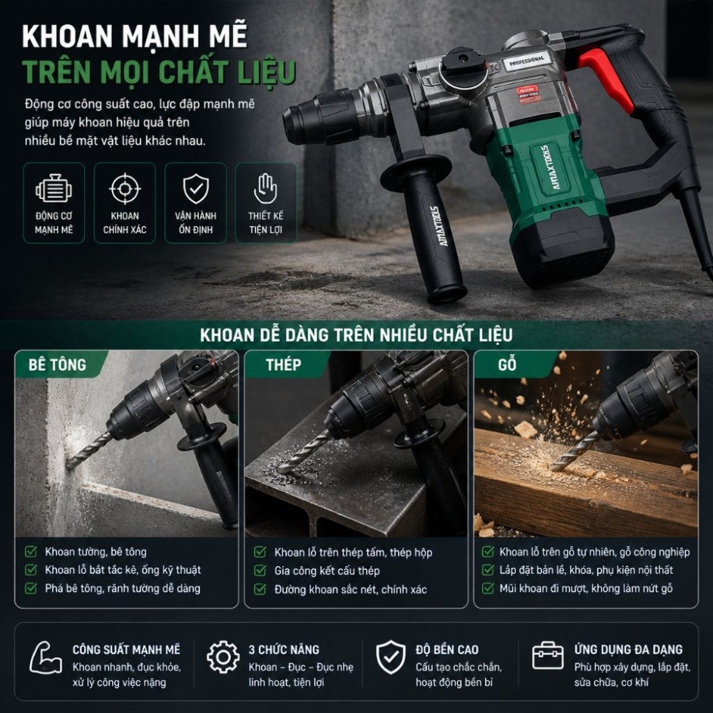 Máy khoan bê tông Amaxtools KDID1200BL - Hàng chính hãng