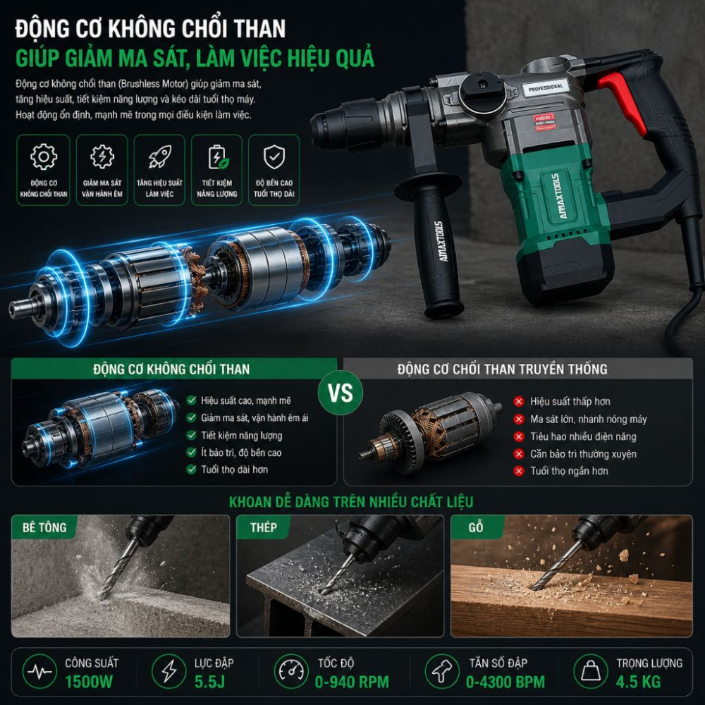 Máy khoan bê tông Amaxtools KDID1200BL - Hàng chính hãng