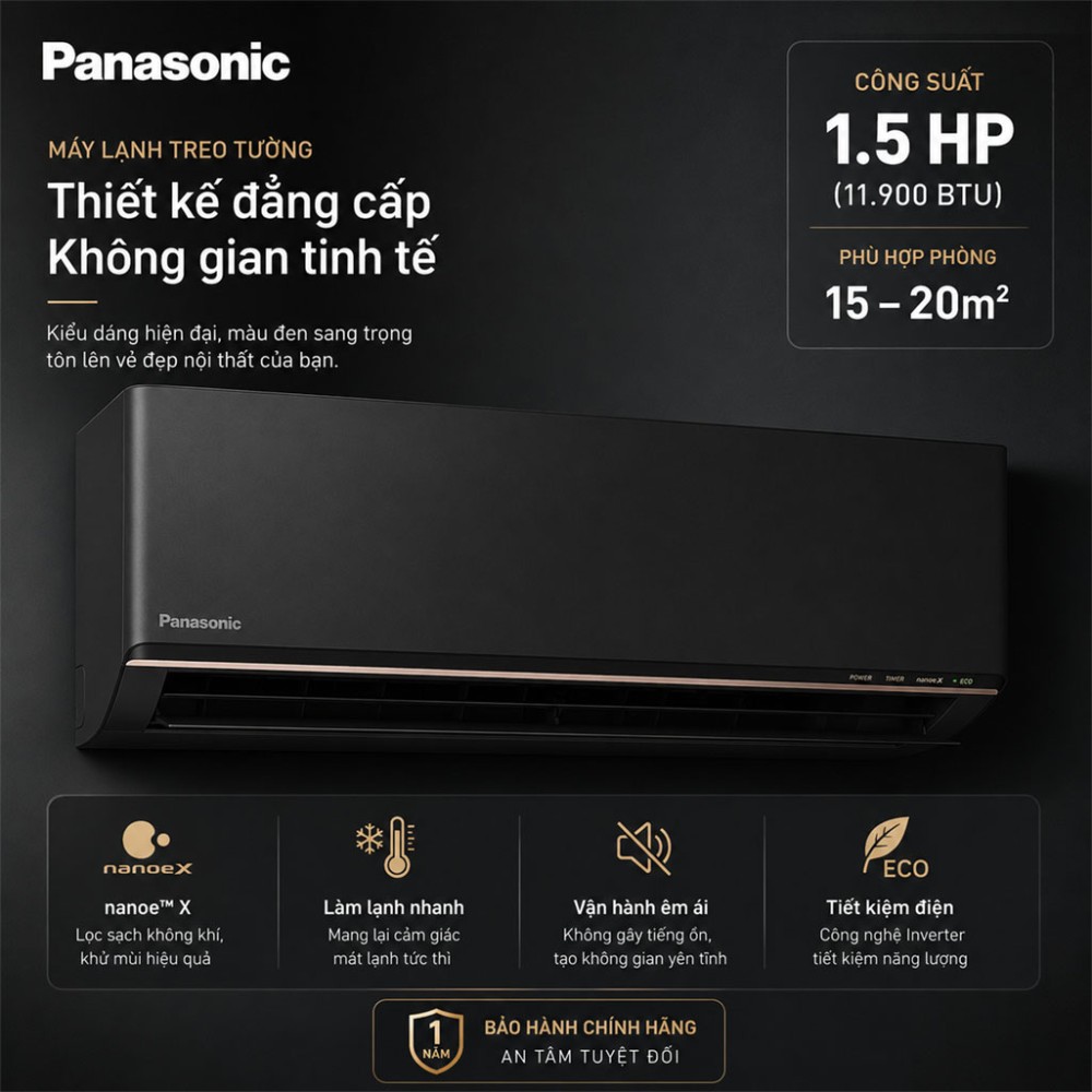 Máy lạnh Panasonic Inverter 1.5 HP CU/CS-AU12BKH-8 - Hàng chính hãng