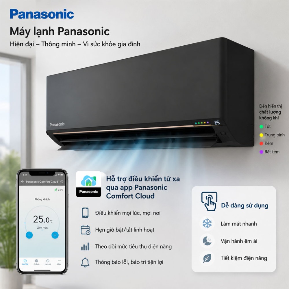 Máy lạnh Panasonic Inverter 1.5 HP CU/CS-AU12BKH-8 - Hàng chính hãng
