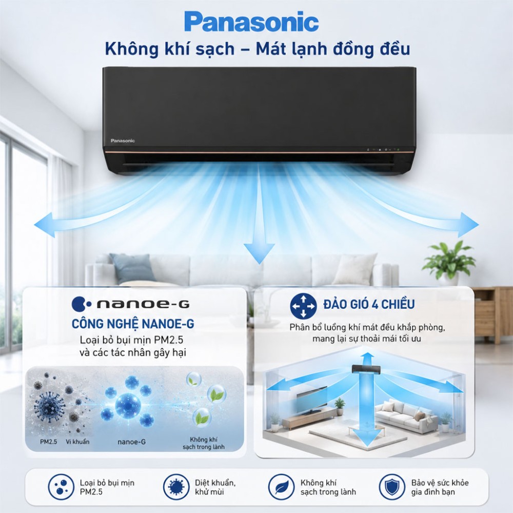 Máy lạnh Panasonic Inverter 1.5 HP CU/CS-AU12BKH-8 - Hàng chính hãng