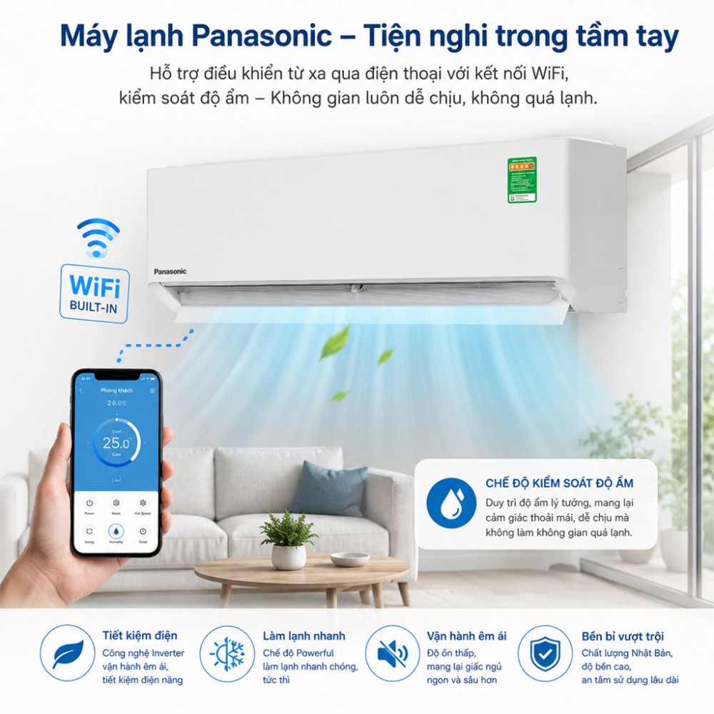 Máy lạnh Panasonic Inverter 1.5 HP CU/CS-U12BKH-8 - Hàng chính hãng