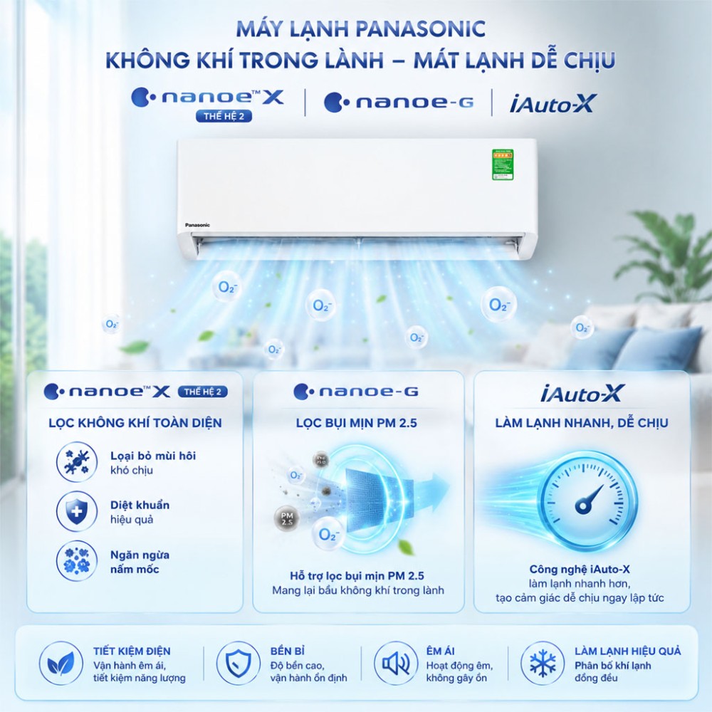 Máy lạnh Panasonic Inverter 1.5 HP CU/CS-U12BKH-8 - Hàng chính hãng