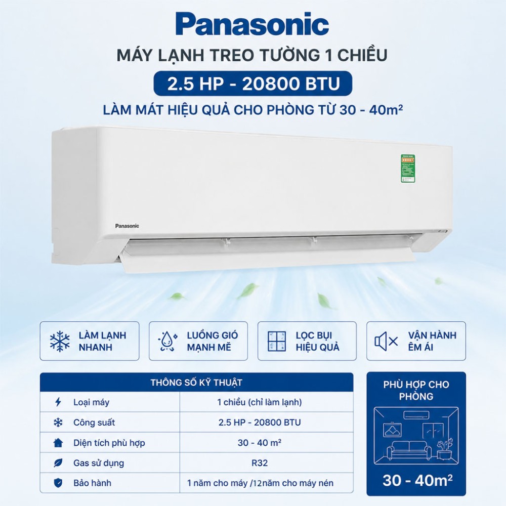 Máy lạnh Panasonic Inverter 2.5 HP CU/CS-XU24BKH-8 - Hàng chính hãng