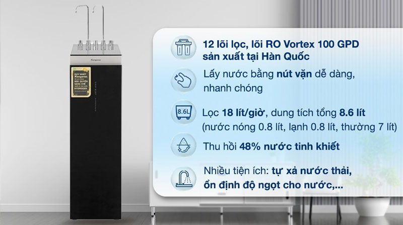 Máy lọc nước RO nóng lạnh Hydrogen Kangaroo KG12A6 - Hàng chính hãng