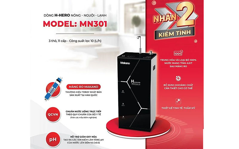 Máy lọc nước nóng nguội lạnh Makano H-Hero 2D MN301 - Hàng chính hãng