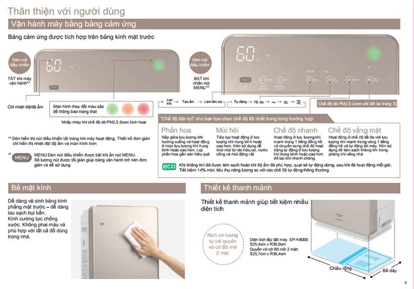 Máy lọc và tạo ẩm không khí Inverter Hitachi EP-A9000 - Hàng chính hãng