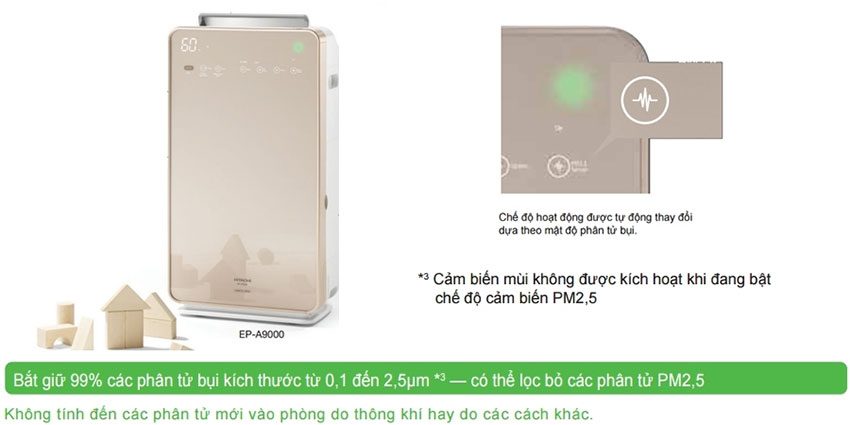 Máy lọc và tạo ẩm không khí Inverter Hitachi EP-A9000 - Hàng chính hãng