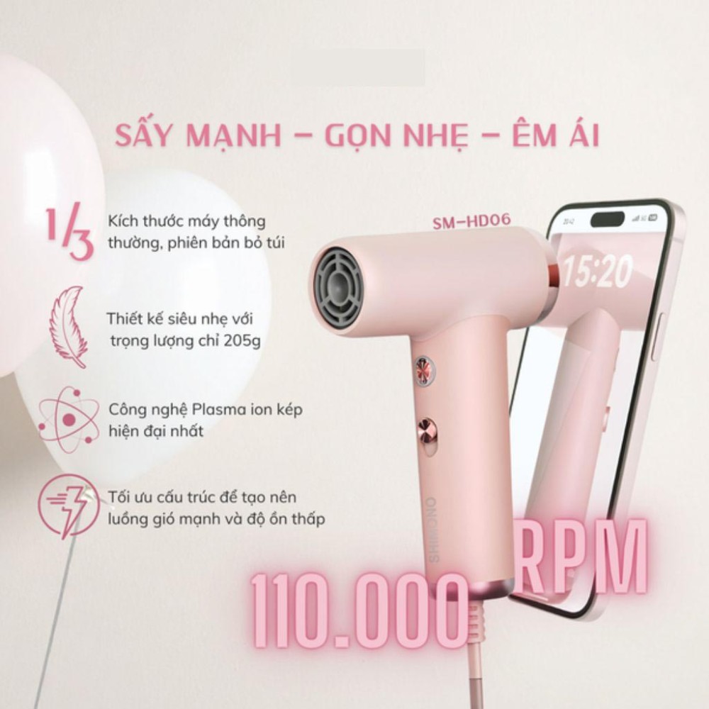 Máy sấy tóc mini tốc độ cao Shimono SM-HD06 - Hàng chính hãng