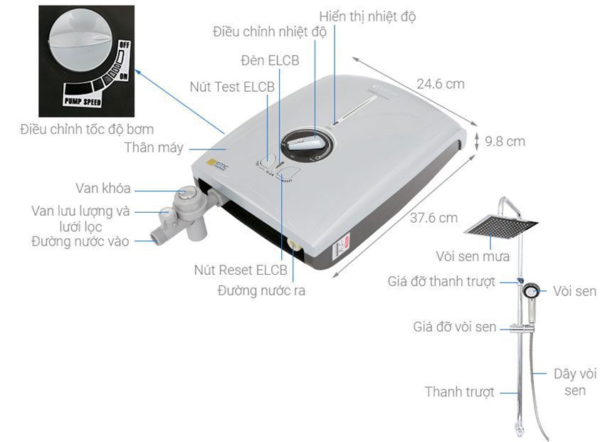 Máy tắm nước nóng trực tiếp Centon GD600EPRS-EMC - Hàng chính hãng