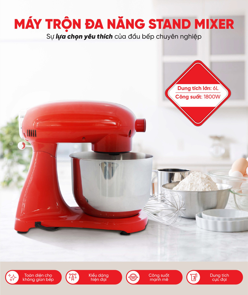 Máy trộn đa năng Kuchenzimmer STAND MIXER RED 002790 - Hàng chính hãng