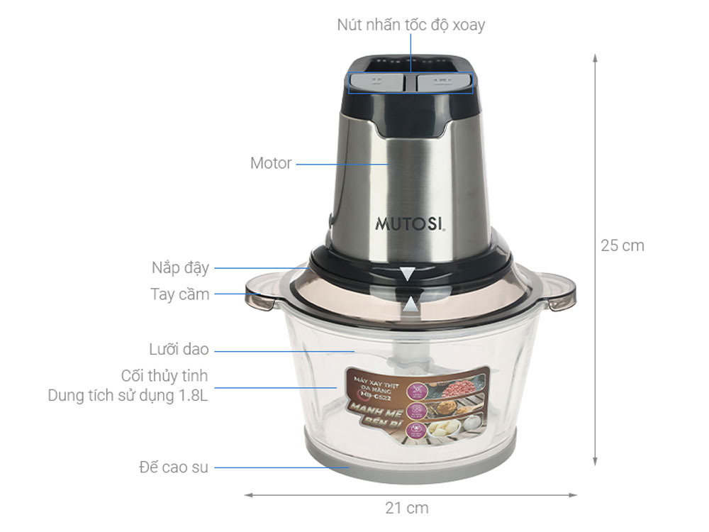 Máy xay thịt đa năng Mutosi MB-G522 - Hàng chính hãng