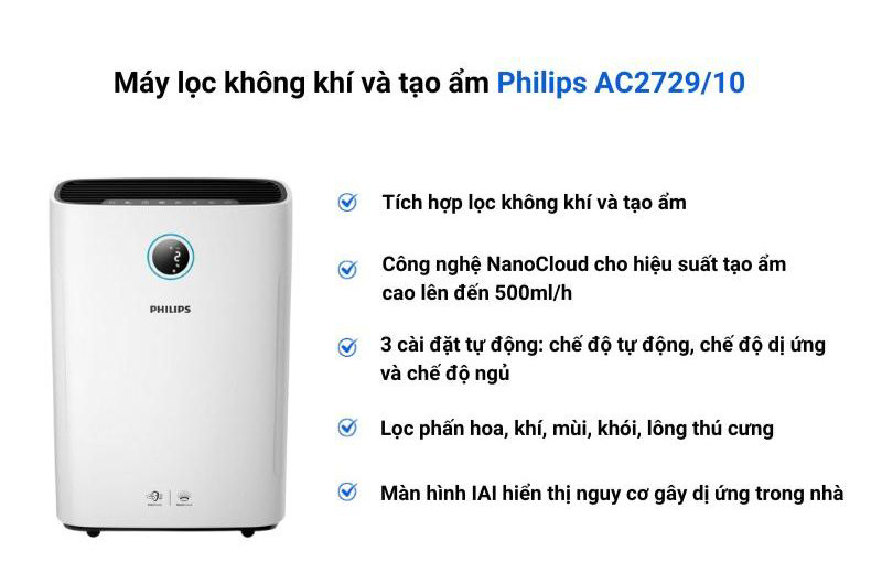 Máy lọc không khí và tạo ẩm Philips AC2729/10 - Hàng chính hãng