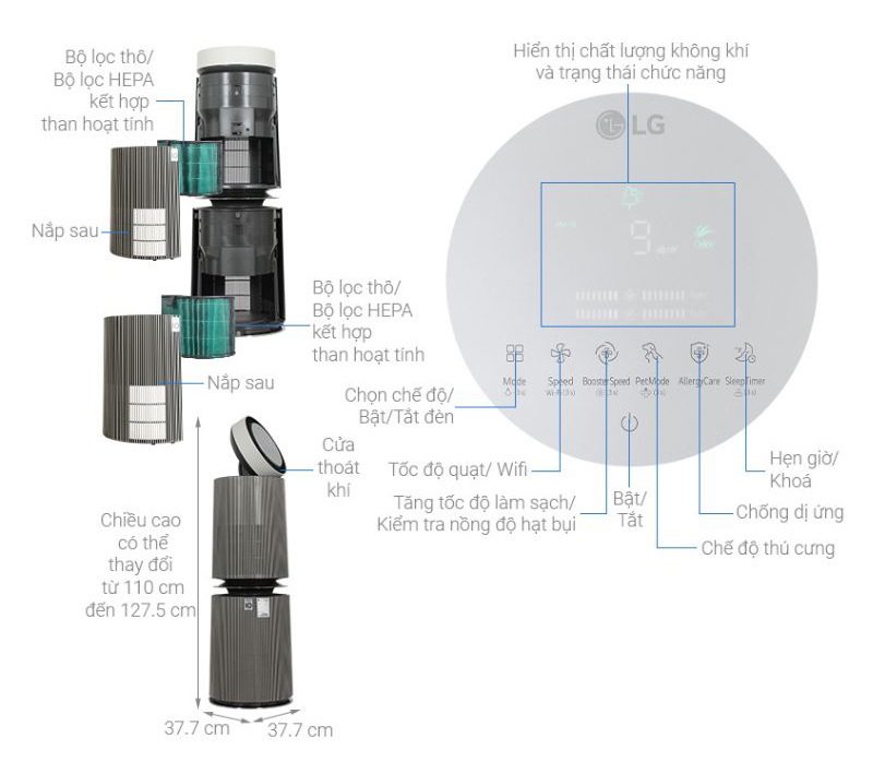 Máy lọc không khí LG PuriCare 360 Alpha Double AS10GDBY0.ABAE - Hàng chính hãng