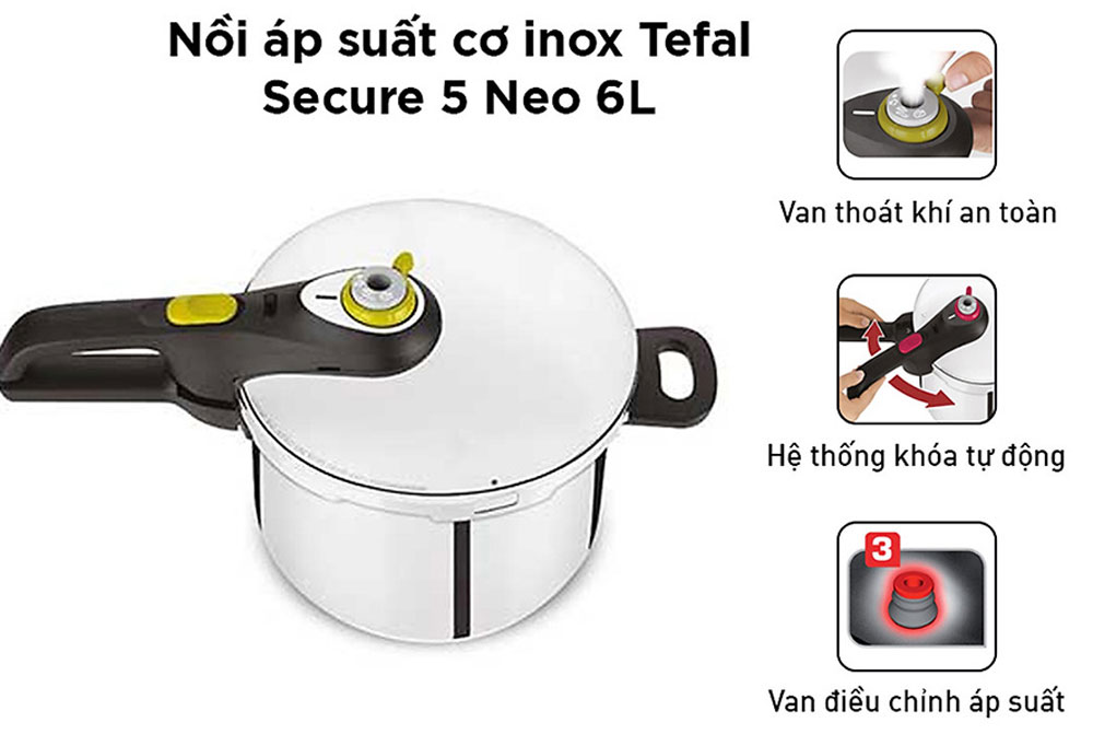 Nồi áp suất cơ inox Tefal Secure 5 Neo P2530737 - Hàng chính hãng