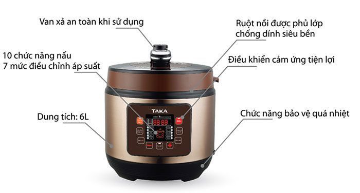 Nồi áp suất Taka NS06C - Dung tích 6 lít - Hàng chính hãng