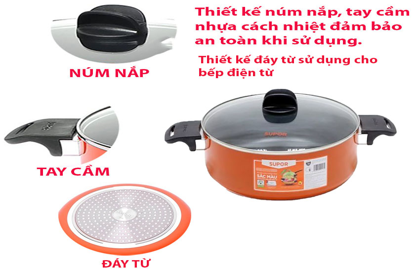 Nồi canh chống dính đáy từ sắc màu Supor S08A26IH - Hàng chính hãng