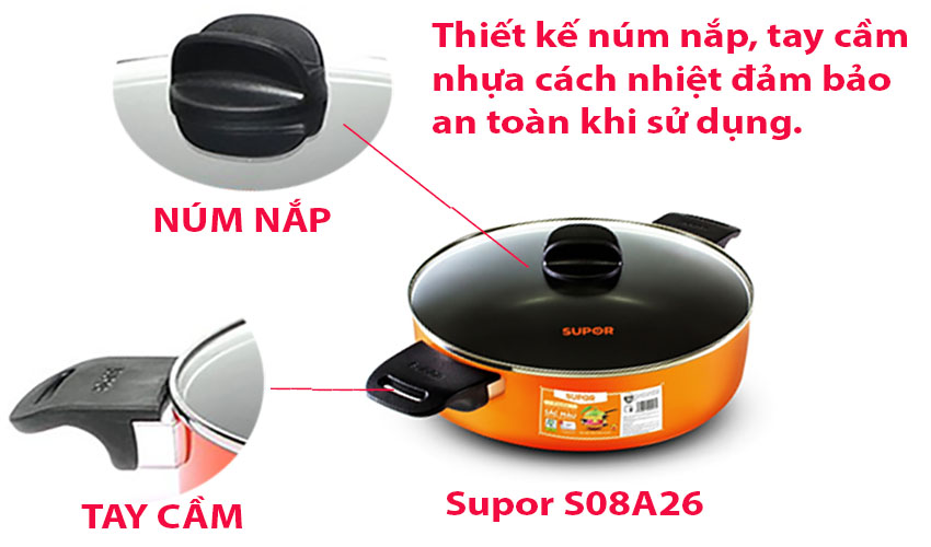 Nồi canh chống dính sắc màu Supor S08A26 - Hàng chính hãng