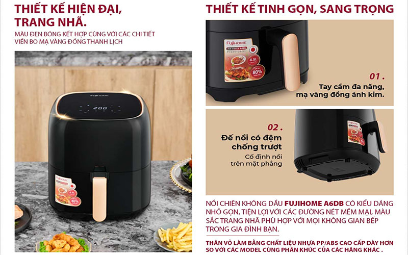 Nồi chiên không dầu Fujihome A6DB - Hàng chính hãng