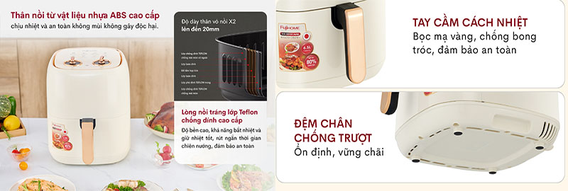 Nồi chiên không dầu Fujihome A6W - Hàng chính hãng