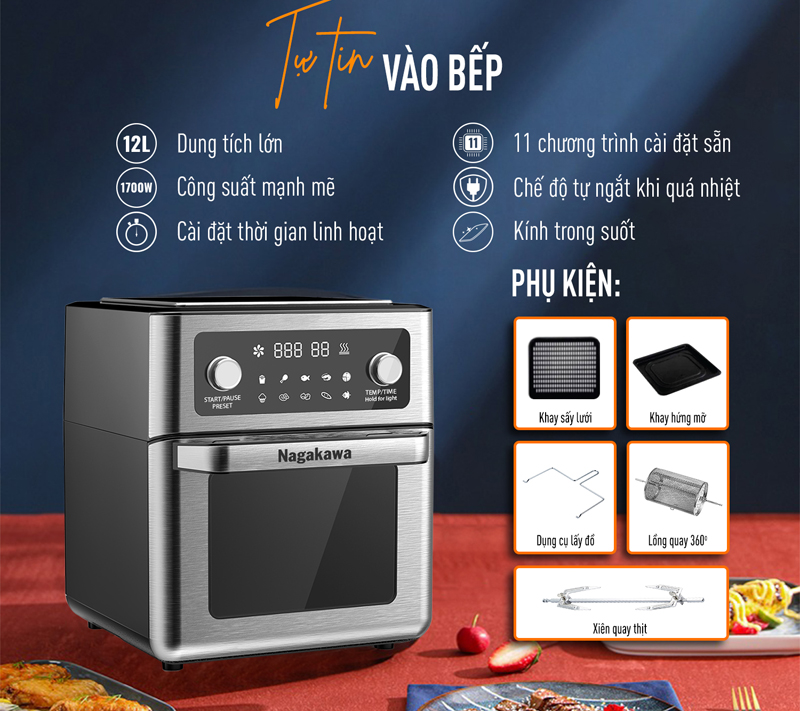 Nồi chiên không dầu 12L Nagakawa NAG3304 - Hàng chính hãng