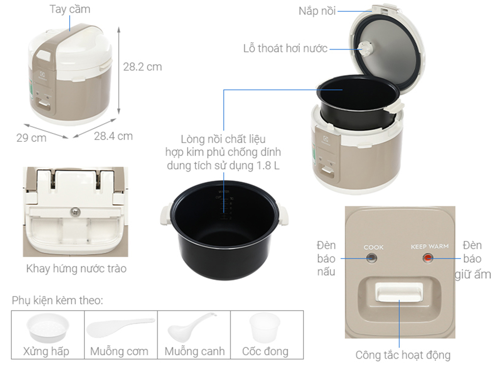 Nồi cơm điện Electrolux E4RC1-350B - Hàng chính hãng